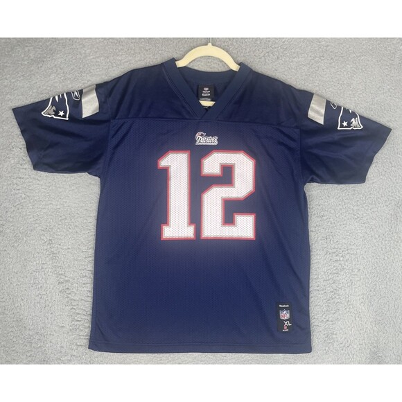 VTG Reebok Jersey Tom Brady #12 New England Patriots Boys Youth XL 18-20 Blue - Picture 3 of 9